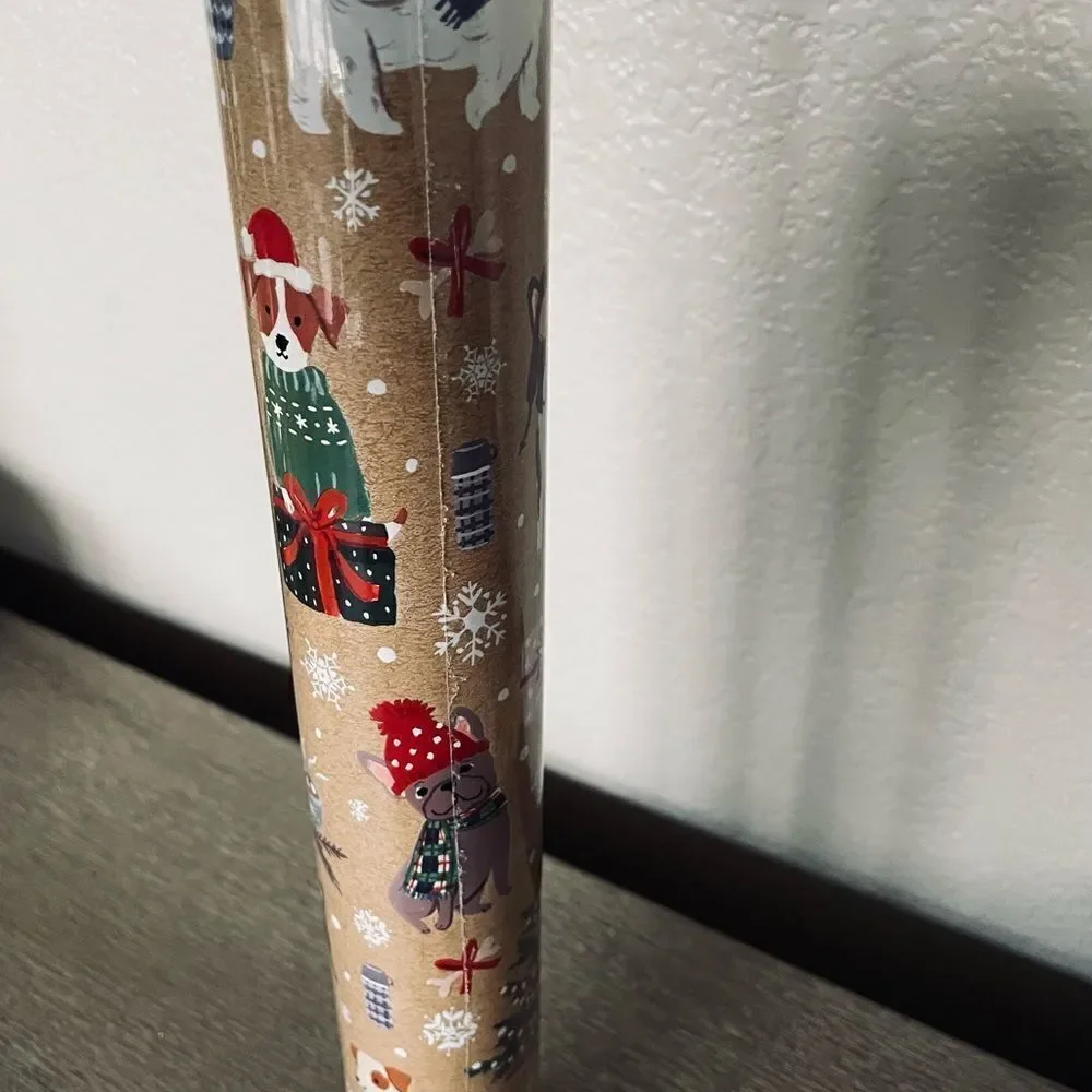 Christmas Dogs Rustic Holiday Gift Wrap Wrapping Paper Roll